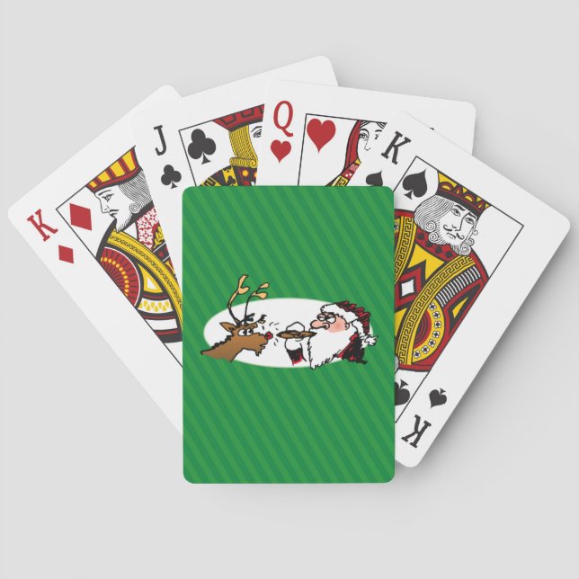 Stogie Smoking Santa Funny Green Stripe Christmas Playing Cards (Back)