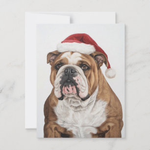 Stoic Bulldog Painting Santa Hat Christmas Holiday Card