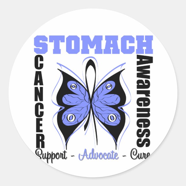 Stomach Cancer Awareness Butterfly Classic Round Sticker (Front)