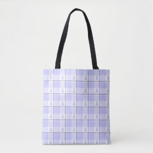 Stomach Cancer Awareness Plaid Periwinkle Ribbon Tote Bag