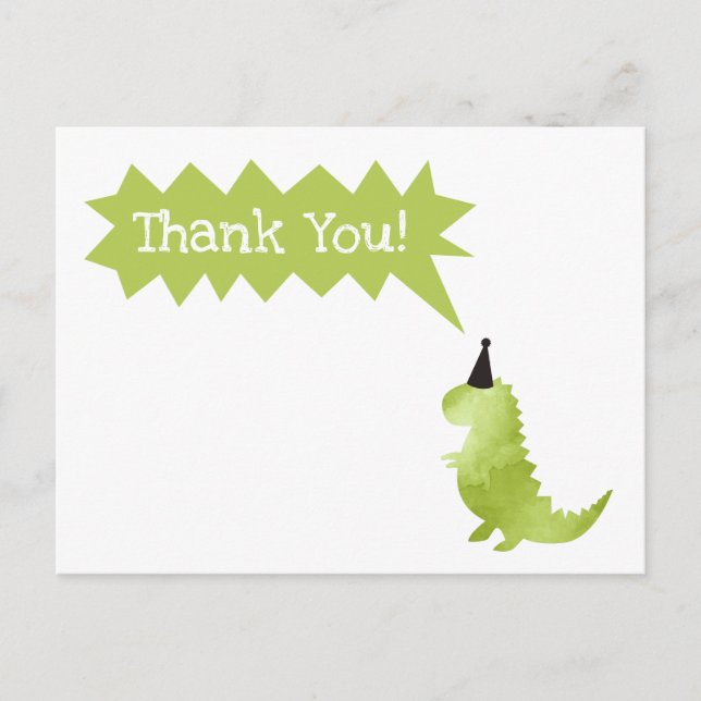 Stomp and Chomp Green Dinosaur Theme Thank You Holiday Postcard (Front)