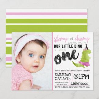 Stomp and Chomp Little Girl Dino Birthday Dinosaur Invitation