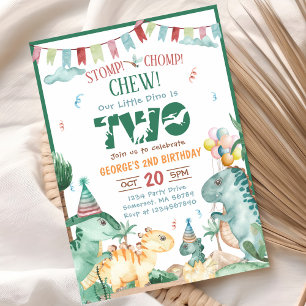 STOMP CHOMP AND CHEW Dinosaur 2nd Birthday Invitation