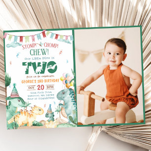 STOMP CHOMP AND CHEW Dinosaur 2nd Birthday Photo Invitation