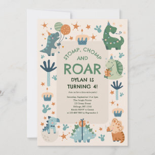 Stomp, Chomp and Roar Dinosaur Kid's Birthday Invitation