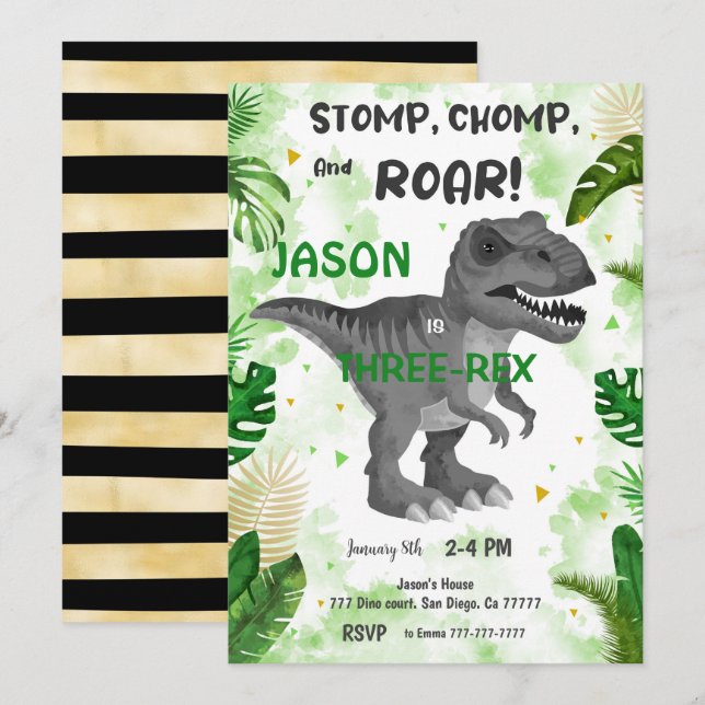 STOMP CHOMP And ROAR! Its Dinosaur  Invitation (Front/Back)