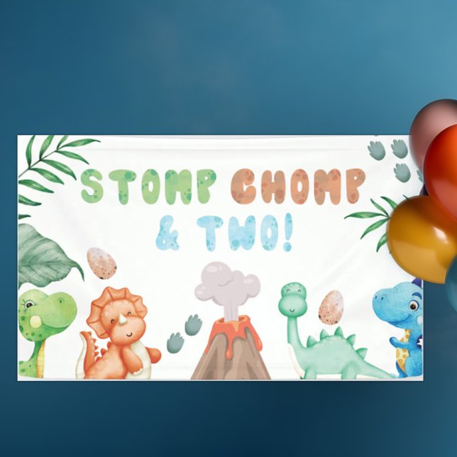 Stomp, Chomp, and Two Watercolor Dinosaur Birthday Banner (Creator Uploaded)