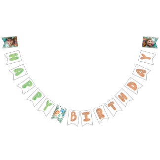 Stomp, Chomp, and Two Watercolor Dinosaur Birthday Bunting Flags