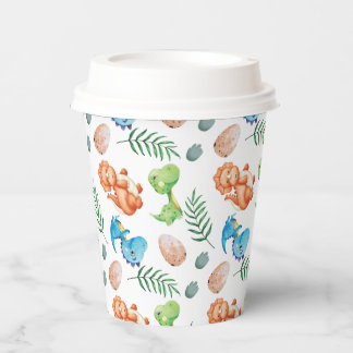 Stomp, Chomp, and Two Watercolor Dinosaur Birthday Paper Cups