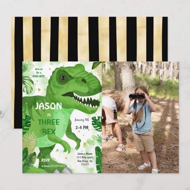 STOMP CHOMP Its Dinosaur Birthday Photo Invitation (Front/Back)