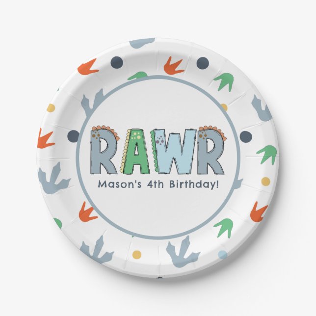 Stomp Chomp Rawr Dinosaur Birthday  Paper Plate (Front)