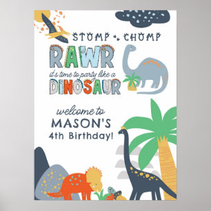 Stomp Chomp Rawr Dinosaur Birthday Welcome Sign