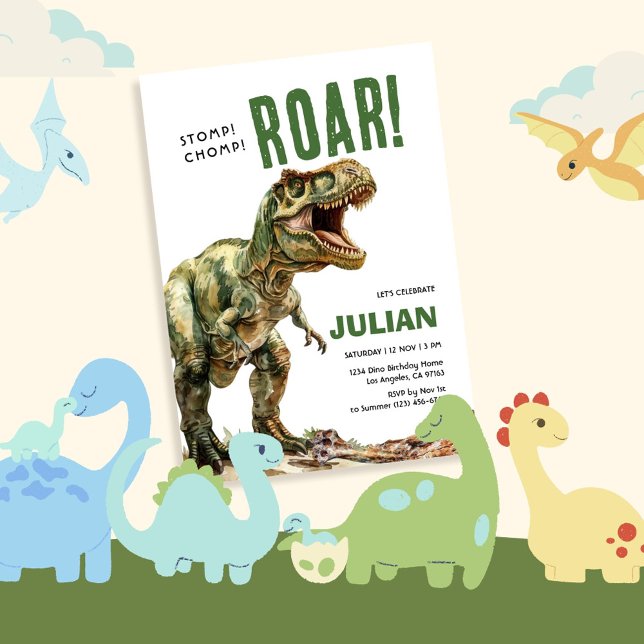 Stomp Chomp Roam Tyrex Birthday Invitation (Creator Uploaded)