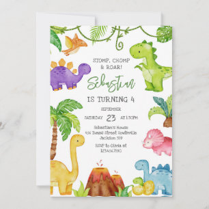 Stomp Chomp Roar Dinosaur Birthday Invitation