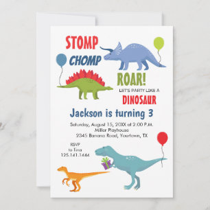 Stomp chomp roar Dinosaur Birthday Invitation