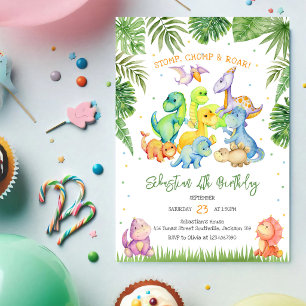 Stomp Chomp Roar Dinosaur Birthday Invitation
