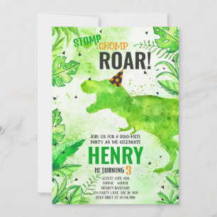 Stomp Chomp Roar Dinosaur Birthday Invitation