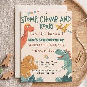Stomp Chomp Roar Dinosaur Boy's Birthday Party Invitation