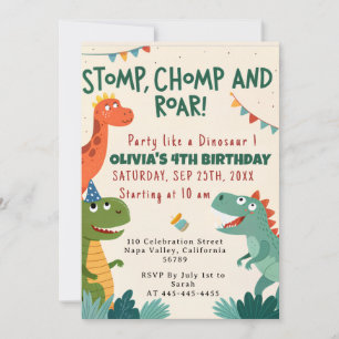 Stomp Chomp Roar Dinosaur Boy's Birthday Party  Invitation