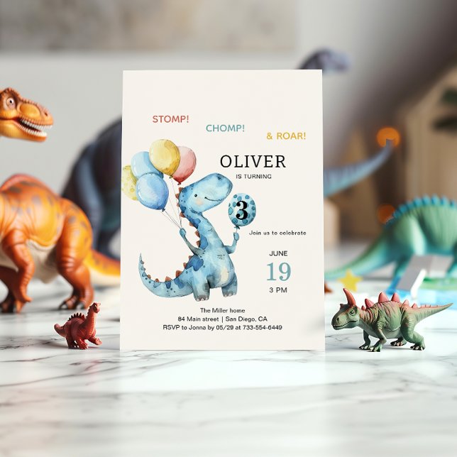 Stomp Chomp & Roar Dinosaur Invitation Anniversair (Créateur téléchargé)