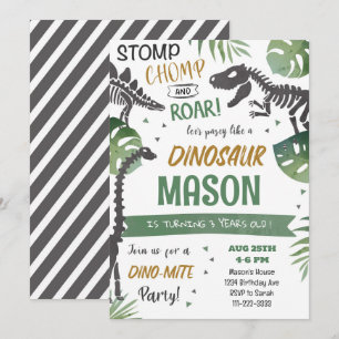 Stomp Chomp Roar Dinosaur Invitation Anniversaire