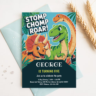 Stomp Chomp Roar Fun Cute Dinosaurs 5th Birthday Invitation