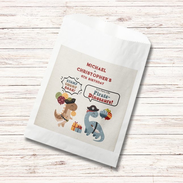 Stomp Chomp Roar Pirate Dinosaur Twin Boy Birthday Favour Bag (Chomp Stomp Roar with these adorable Pirate-Dinosaurs to celebrate your twin boys birthday!)