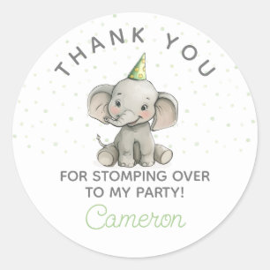 Stomp on Over, Cute Elephant kids birthday Classic Round Sticker