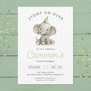 Stomp on Over, Cute Elephant kids birthday  Invitation