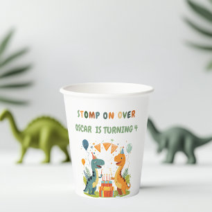 "Stomp On Over Dinosaur Birthday Paper Cups