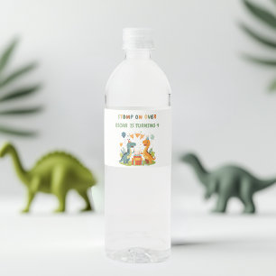 "Stomp On Over Dinosaur Birthday  Water Bottle Label