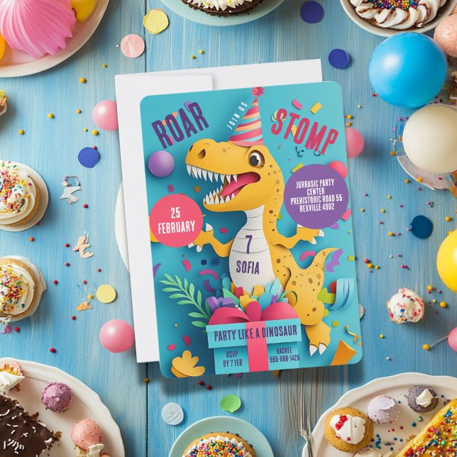 Stomp Roar Dinosaur Girl Birthday Party Invitation (Creator Uploaded)