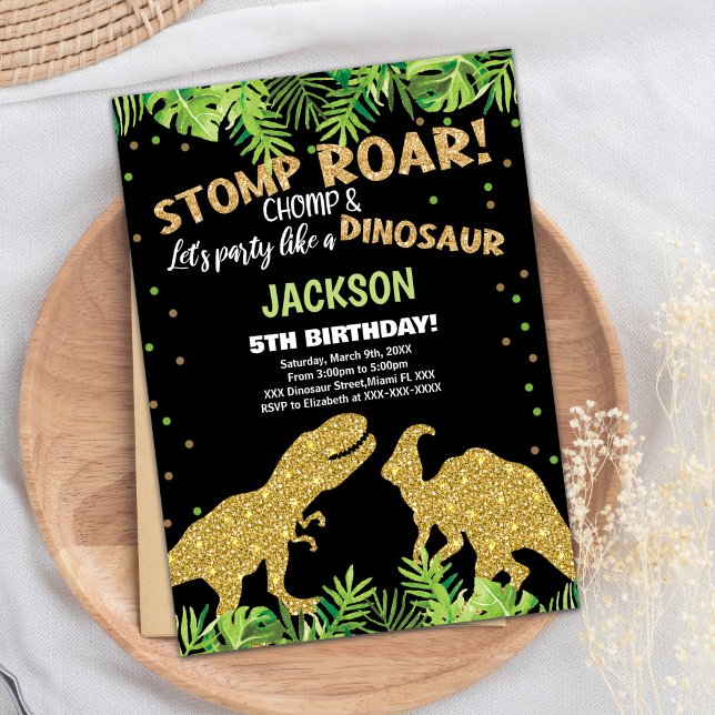 Stomp Roar Parties scintillant Dinosaur Invitation (Stomp Roar Glitter Dinosaur Birthday Invitations)