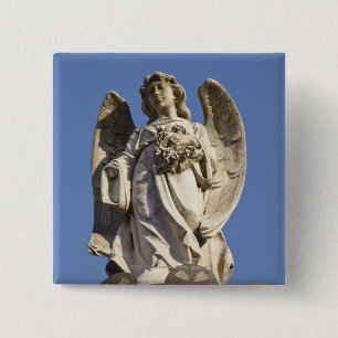 Stone Angel Looking Down Statue in Buenos Aires 2 Inch Square Button
