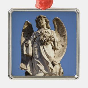 Stone Angel Looking Down Statue in Buenos Aires Metal Ornament