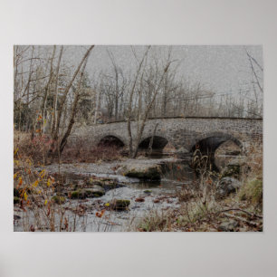 Stone Arch Bridge in Winter - Happy Holidays Poster