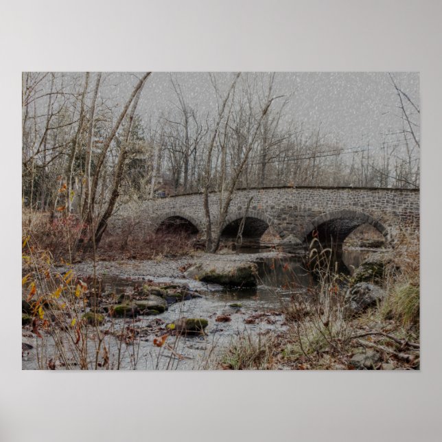 Stone Arch Bridge in Winter - Happy Holidays Poster (Front)