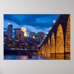 Stone Arch Bridge Minneapolis Skyline poster