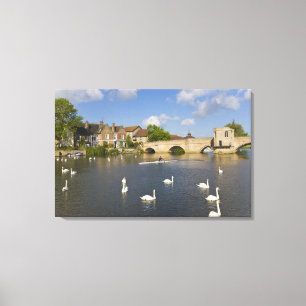 Stone arched bridge and River Ouse, St Ives, Canvas Print