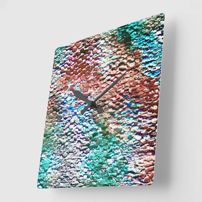 Stone base plastered with rustic mortar and splash square wall clock (Angle)