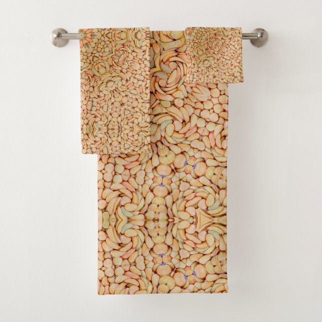 Stone Beach  Vintage Fractal Kaleidoscope Bath Towel Set (Insitu)