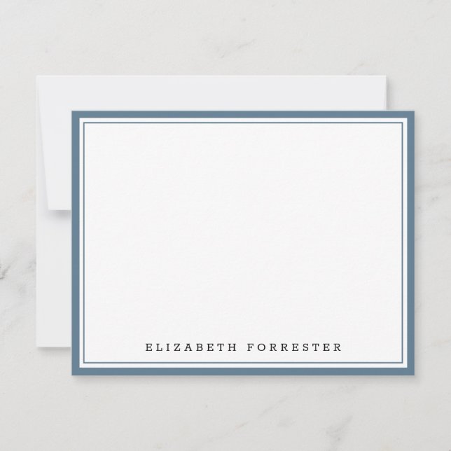 Stone Blue Classic Double Border Correspondence Card (Front)