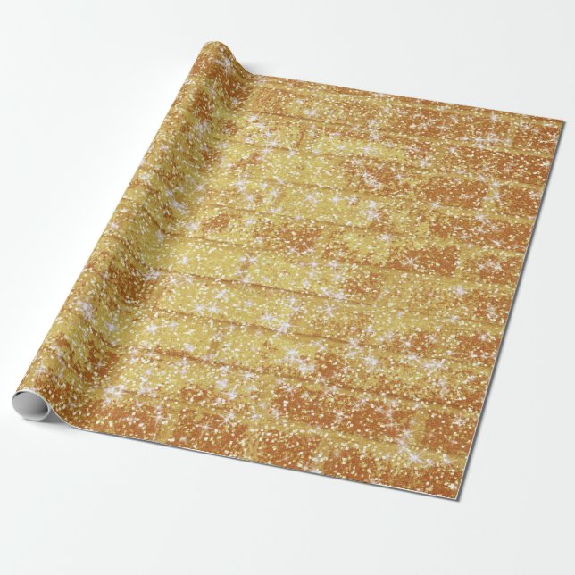 Stone Brick Texture Gold Glitter Decoupage Wrapping Paper (Unrolled)