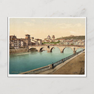 Stone bridge and San Giorgia, Verona, Italy classi Postcard