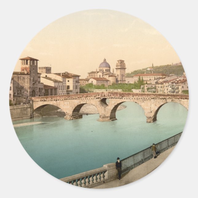 Stone Bridge and San Giorgio, Verona, Italy Classic Round Sticker (Front)