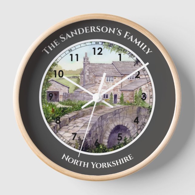 Stone Bridge England Watercolor Painting Clock (Front)