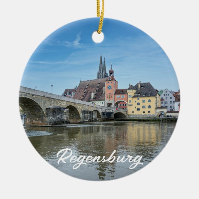 Stone Bridge in Regensburg, Germany Ceramic Ornament (Front)