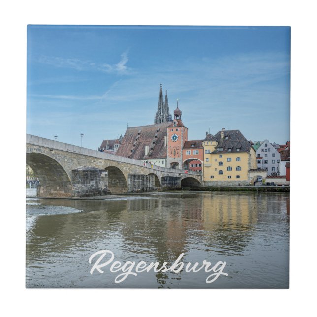 Stone Bridge in Regensburg, Germany Tile (Front)
