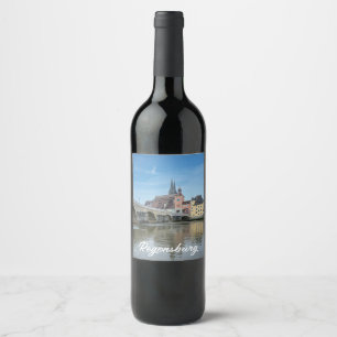 Stone Bridge in Regensburg, Germany Wine Label