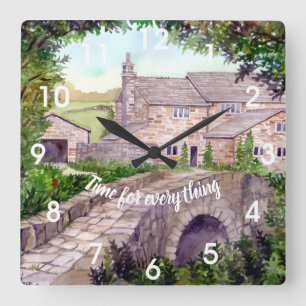 Stone Bridge Watercolor Painting Square Wall Clock